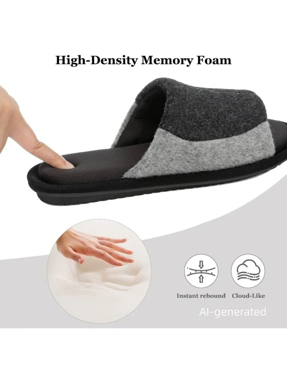 Men's Charcoal Black Cozy Memory Foam Anti Skid Slip On House Slipper Shoes